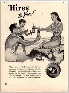 PRINT AD Hires To You Root Beer 1946 Small 5x6 Beach Picnic Basket Swimsuits - Picture 1 of 1