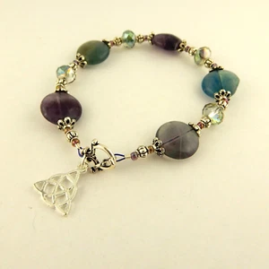 Silver Celtic Trinity Knot Fluorite gemstone & Austrian crystal beaded bracelet - Picture 1 of 9