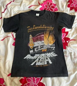 Vintage 80s Wishbone Ash Twin Barrels Burning On The Road T-Shirt - Size S - Picture 1 of 11