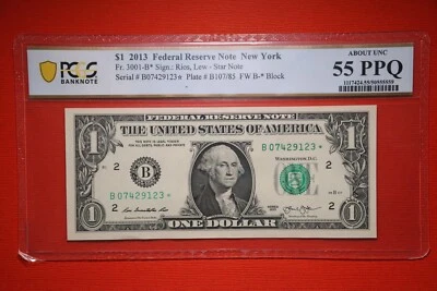 (AU) 2013 B $1 Duplicate Star Note PCGS GRADED PPQ 55 B07429123* FW - Image 1 of 2