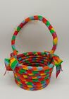 Vintage Rag Basket Hand Crafted Colorful Polk-a-dot Country Cottage Farmhouse 