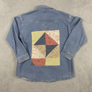 Levi's Pearl Snap Shirt Womens L Blue Denim Oversize Dorsey Western Patchwork - Picture 1 of 11
