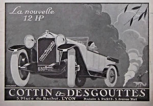 PUBLICITÉ DE PRESSE 1923 LA NOUVELLE  12 HP COTTIN & DESGOUTTES - Picture 1 of 1