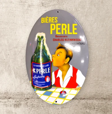 Plaque émaillée BIERES PERLE d' Alsace Strasbourg brasserie enamel sign - Photo 1/4
