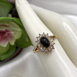Anillo GE vintage años 90 piedra negra y pedrería 18K - 6,75 - Imagen 1 de 6