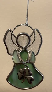 Angel Christmas Ornament GANZ Stained Glass Angel Sun Catch 4 LEAF CLOVER Charm - Picture 1 of 3