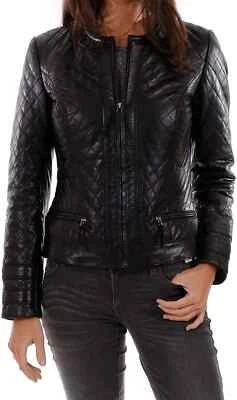 ELEGANT New Women's Black LeatherRound Neck Jacket Real Lambskin Slim Fit jacket - Image 1 of 3