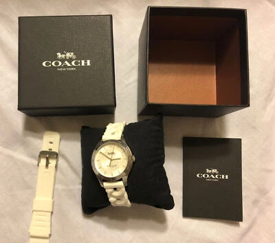 COACH Signature White Band Silver Case Woman's Watch New In Box W/ Spare Band - image 1 of 3