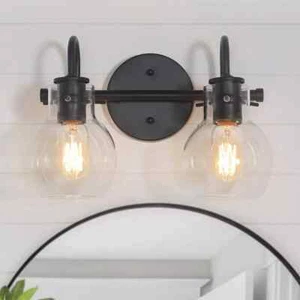 LNC 13 in. 2-Light Modern Black Bathroom Vanity Light w/ Glass Globe Shades - Picture 1 of 9