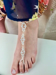 Fußschmuck Kristall Perlen Barfuß Sandale Braut Strand Outdoor Hochzeit - Bild 1 von 2