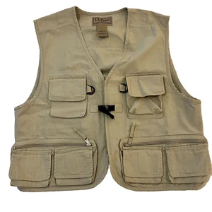 VTG LL Bean Men's Khaki Multi Pocket Fly Fishing Rip Stop Vest Sz L 223771 - Picture 1 of 6