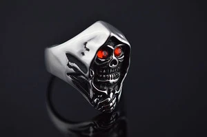 Skull With Hood And Red Eyes Stainless Steel Ring Fast USA Shipping - Picture 1 of 4