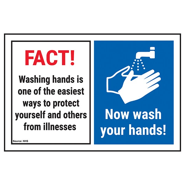 FACT! Washing Hands Is One...Now Wash Your Hands! Health & Safety Stickers Signs - Image 1 of 1