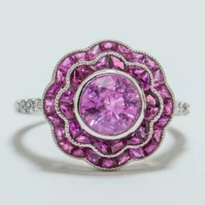 Stunning Women's Anniversary Handmade Ring Round Cut Pink Lab Created Sapphire - Picture 1 of 9