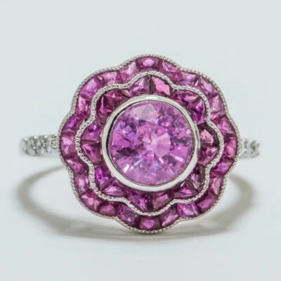Stunning Women's Anniversary Handmade Ring Round Cut Pink Lab Created Sapphire - Image 1 of 4