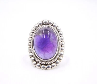 8.10 GM 925 Argento Sterling Naturale Ametista Cab Gemma Fine Misura Anello 7 " - Immagine 1 di 4