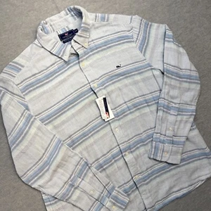 Vineyard Vines Shirt Mens XL Blue Striped Double Cloth Whale Button Down Beachy - Picture 1 of 12