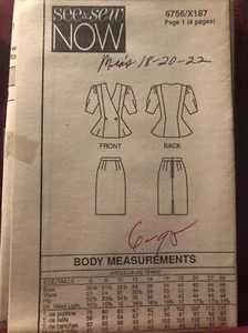 6756 De colección Butterick Patrón de Costura Falta Chaqueta Falda Traje Top 18-20-22 - Imagen 1 de 1