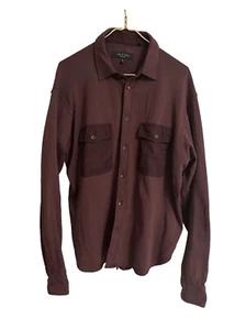 Rag and Bone Shirt Jacket Mens Large Contrast Pockets Maroon Button Up - Picture 1 of 10