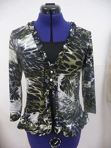 Damenbluse Blusenshirt Shirt Bluse Damen Festbluse langarm Gr. 38 NEU oliv schw. - Bild 1 von 1