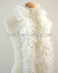 Blanco con Bolsillos Plateados 45 Gramos Chandelle Pluma Boa Baile Fiesta Halloween - Imagen 1 de 1
