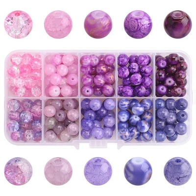 200 PC Crystal Glass Beads 8mm Crackle Round Bead DIY Bracelet Necklace Jewelry - Image 1 of 4