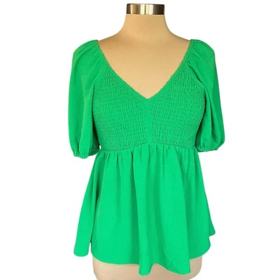 Top Babydoll JODIFL Kelly Verde Calado Talla M Mangas Abullonadas Primavera Verano Informal Foto 1 de 4