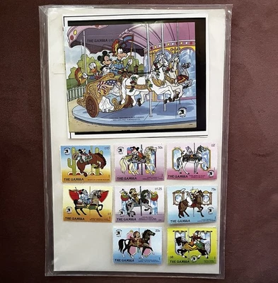 GAMBIA DISNEY Vaquero Mickey Minnie CARRUSEL CABALLOS SELLOS 1989 MNH SELLO EXPOSICIÓN Foto 1 de 4