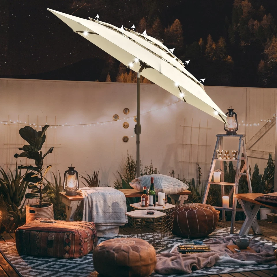 YESCOM USA Yescom 9 Ft 3 Tier Patio Umbrella with Solar-Powered LED Lights, Crank and