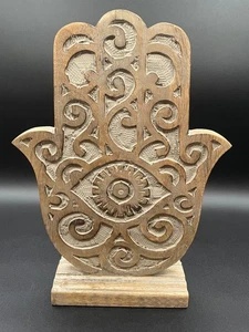 HAMSA Hand von Fatima 8,75 Zoll x 12 Zoll handgeschnitzt Wohnakzent Dekor spirituell - Bild 1 von 11