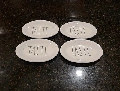 SET OF 4 Rae Dunn Artisan Collection By Magenta TASTE 8 1/8" White Oval Plates  - Image 1 of 4