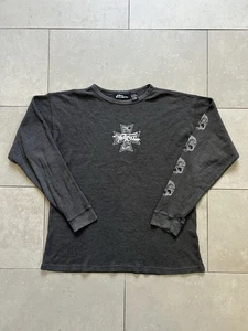 Vintage Y2K No Fear Thermal Long Sleeve Skull Skeleton Cross Cyber Tee Shirt XL - Picture 1 of 13