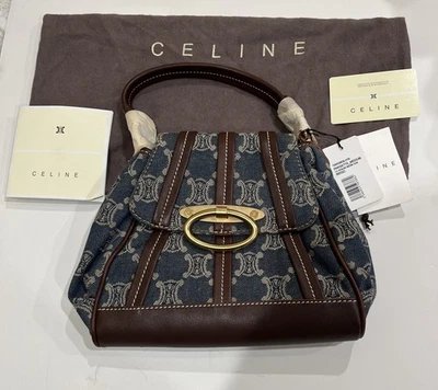 Celine Blue Denim Parisette Medium Indigo Brown Leather Trimmed Handbag-NWT - Image 1 of 4