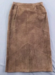 Falda de cuero Burberry vintage para mujer 14 marrón gamuza hasta la rodilla años 80 lápiz EE. UU. - Imagen 1 de 14