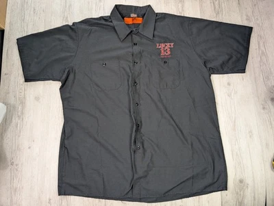Lucky 13 Red Kap Hot Rod Pinup Girl Button Up Work Shirt Size 2XL Punk Black - Image 1 of 4