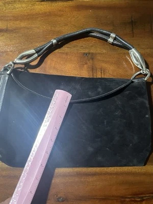 Vitg Hogan Suede Shoulder Bag Purse Handbag Y2K Black Leather - Image 1 of 4