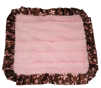 Cobertor de segurança Koala bebê rosa marrom cetim flores babado pelúcia 14 x 15 - Imagem 1 de 3