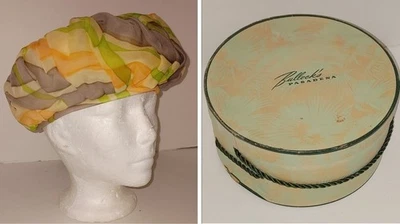 Vintage Turban Hat Irene of New York Hat Box Pillbox 50's Chiffon Wrap Colorful - Image 1 of 4