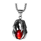  Red Titanium Steel Men's Dragon Claw Pendant Necklace Man Crystal Ball