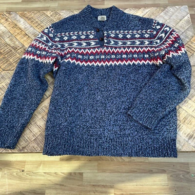 Ll Bean Fair Isle Sweater X Large 100% Lambswool  Norway Knit 2 Button Crewneck - Image 1 of 4