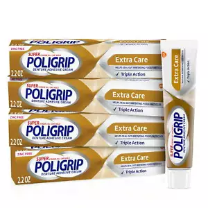 Super Poligrip Denture Adhesive Cream Extra Care 2.20 oz (Packs of 4) - Picture 1 of 1
