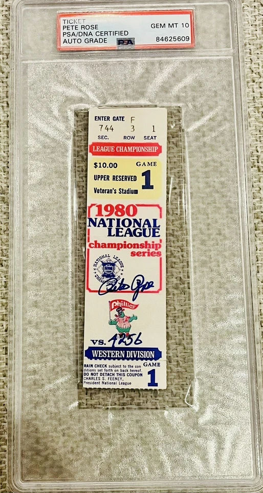 PETE ROSE Signed & Inscribed 1980 NLCS Ticket Gem Mint 10 PSA/DNA Autograph RIP - Image 1 of 3