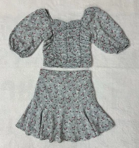 🍃i.n.girl San Francisco Girl’s 2pc Blouse & Skirt Set | Blue-Floral  /Size 10 - Picture 1 of 12