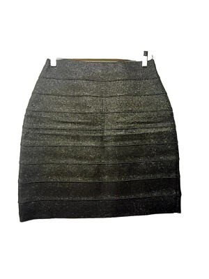 Vintage Y2K Express Damen Glitzer Metallic Schwarz Mini Bleistift Bandage Rock - Bild 1 von 4