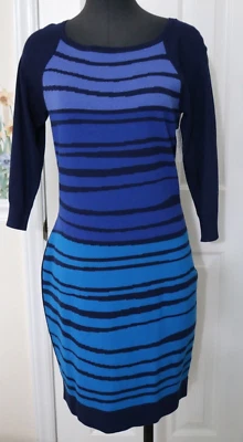 VESTIDO para mujer azul a rayas tejido hasta la rodilla talla M Catherine Malandrino ¡NUEVO CON ETIQUETAS! Foto 1 de 4