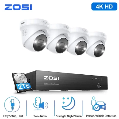 ZOSI 4K 8CH 8MP Home POE Security Camera System Starlight AI Human Detect Audio