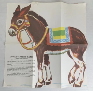 Vintage Pin the Tail on the Donkey Party Game ~ Paper Donkey, Tails, Mask - Picture 1 of 7