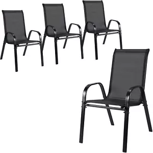 Balkonstühle 4er Set Gartenstühle Stapelbar bis 150 kg Belastbar Metall Schwarz - Bild 1 von 9