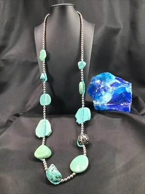 Chico's Faux Turquoise Dyed Howlite And Silver Tone Beaded 40" Necklace - Image 1 of 3