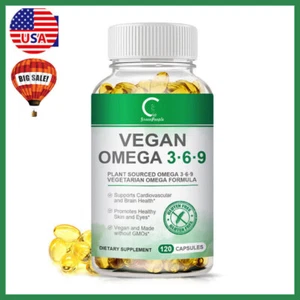 Omega 3 6 9 Vegan 120 Capsules 1360mg High Strength Fatty Acids Immune Support - Picture 1 of 9